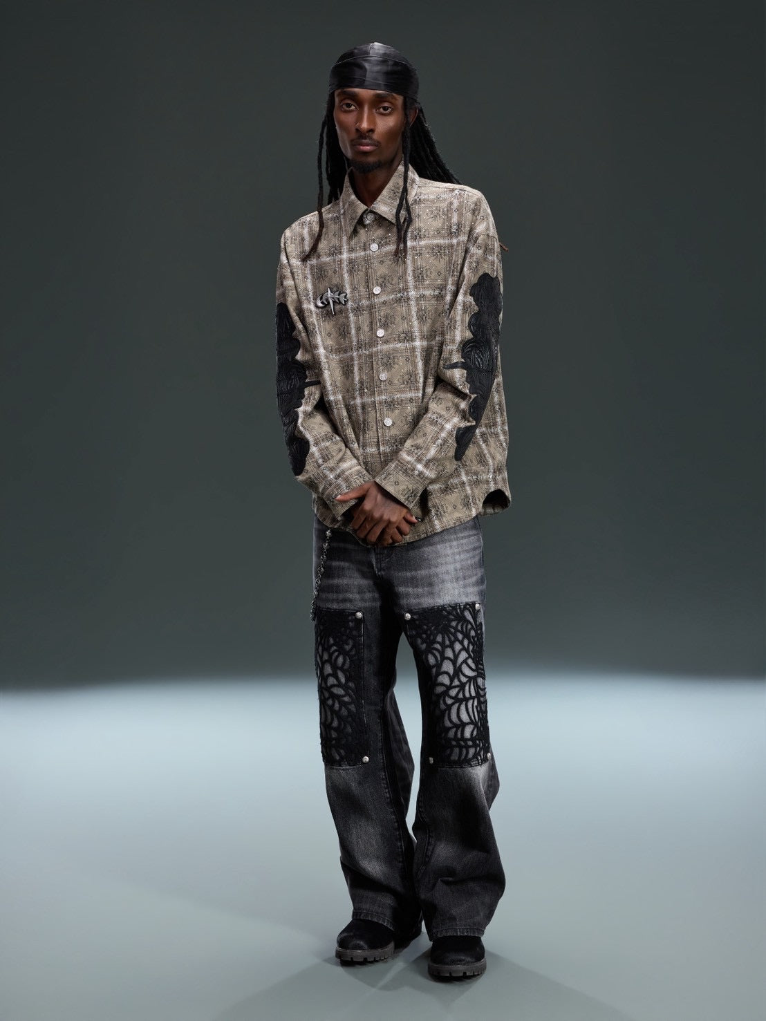 【The Boy Has No Patience】STARRY PATTERN RHINESTONE LEATHER SHIRT