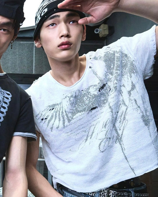 【LECYTO】Veil Mesh Layered T-Shirt