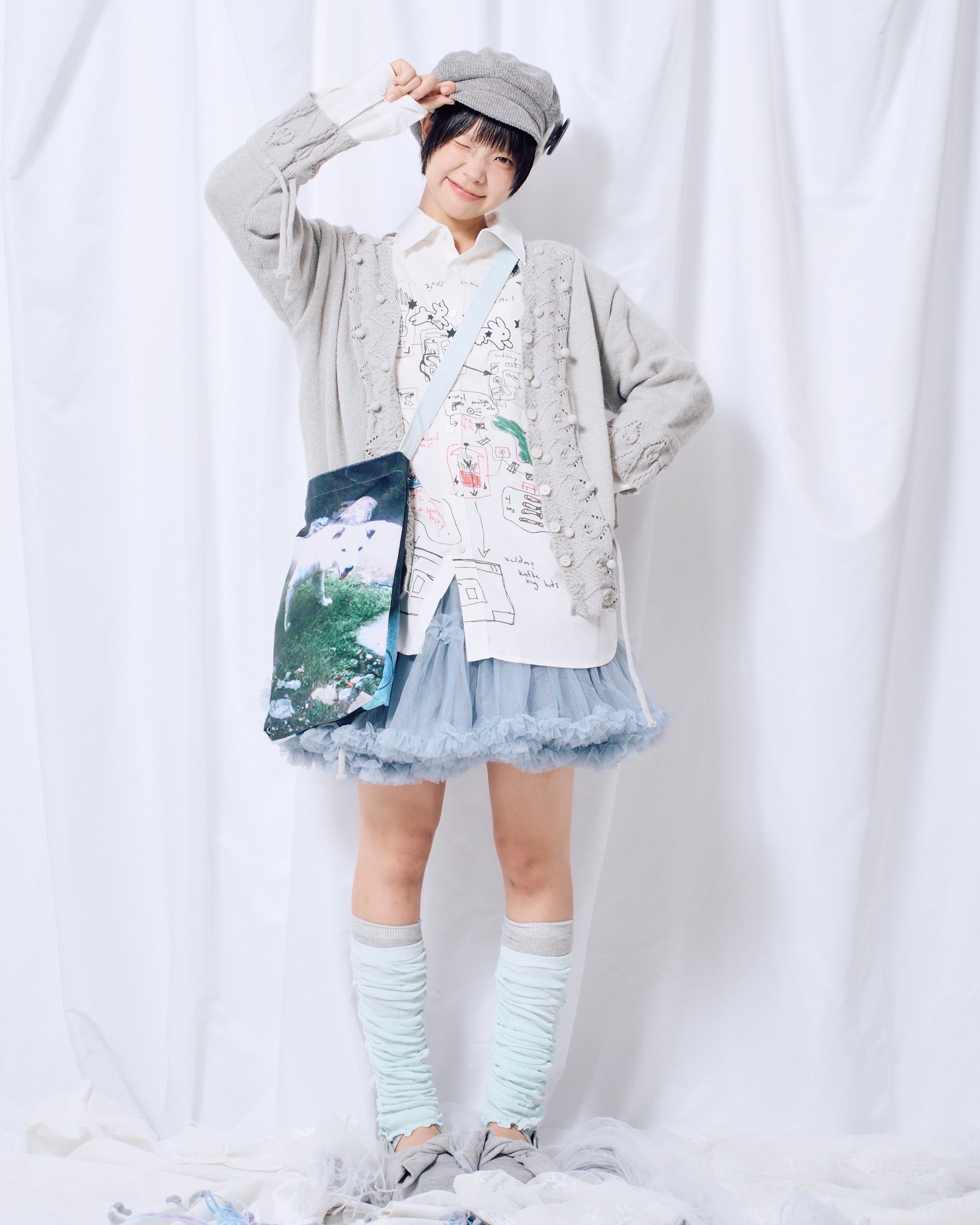 9/18 20:00 発売 国際配送【Nerd out XU】Cozy Vintage Gray Bubble Knit cardigan