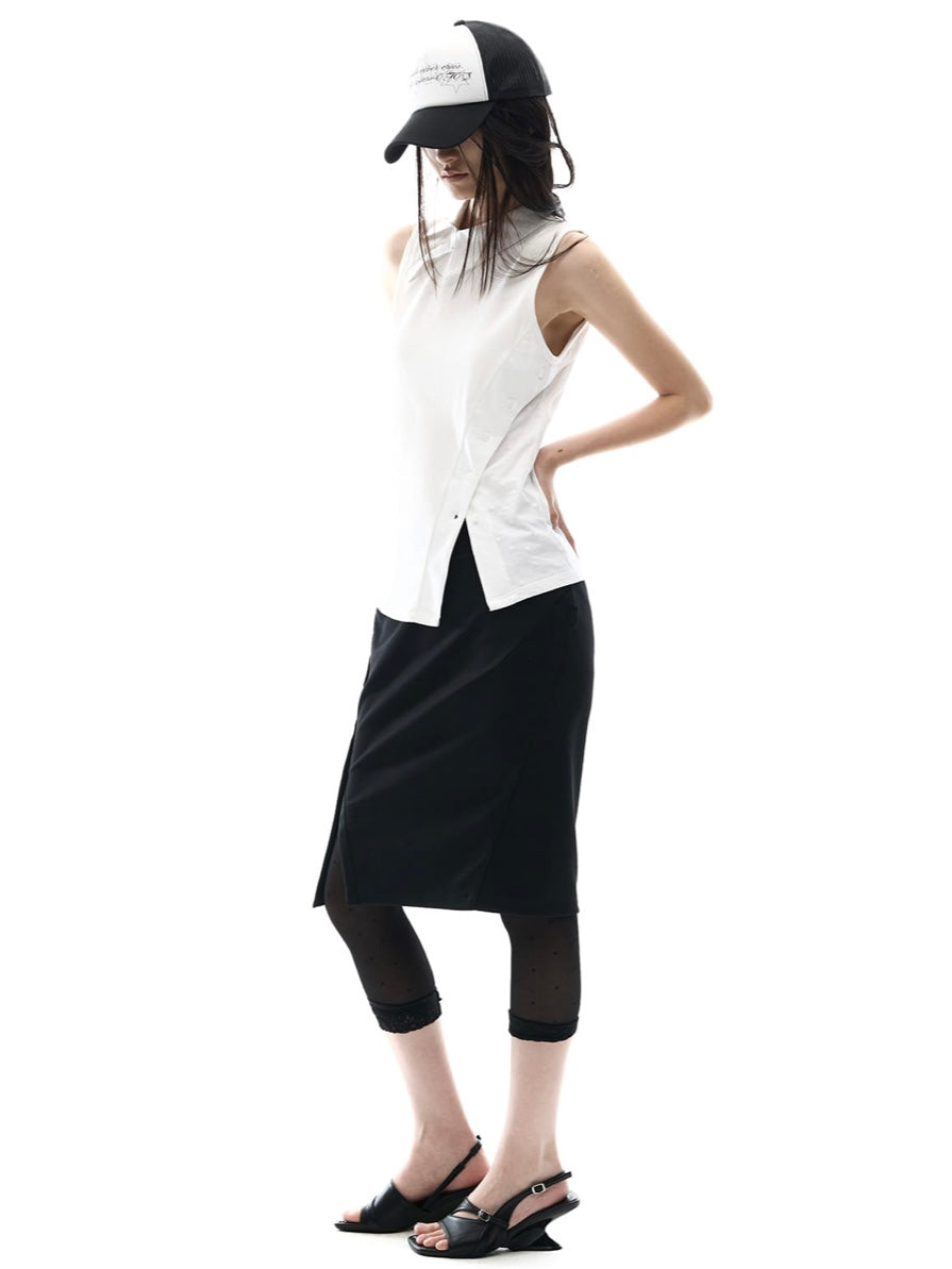 【OJOS】Curved Cut Collar Tank