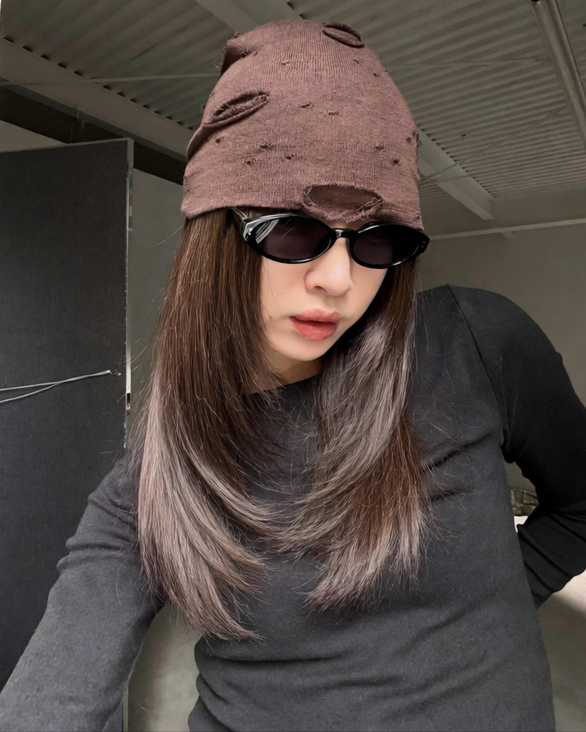受注制【Chikashitsu +】damaged mesh beanie (3color)