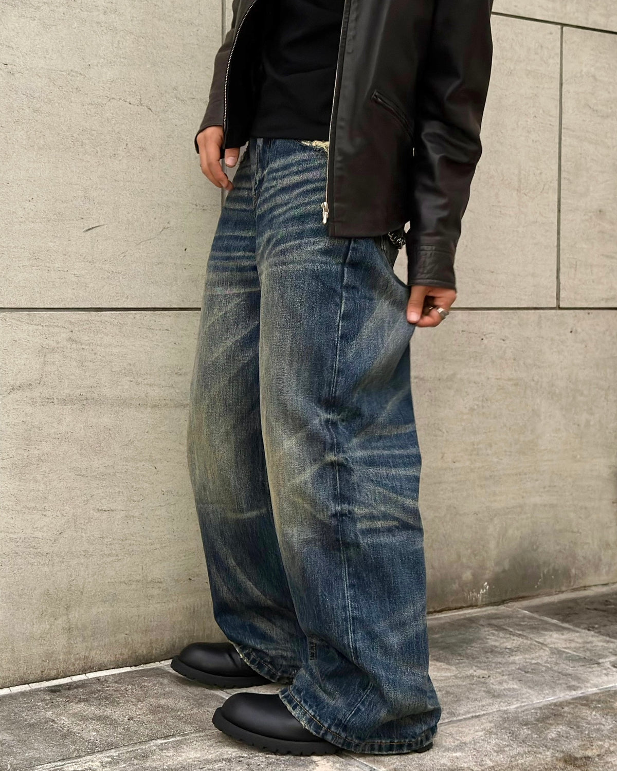 国際配送【RENOL】heavyweight washed denim pants