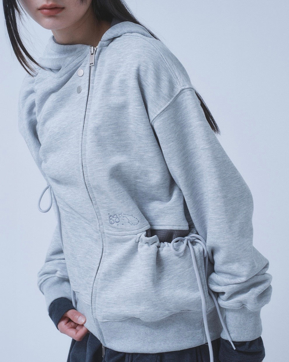 【TUOMIO】SHIRRING WAFFLE HOOD ZIP-UP