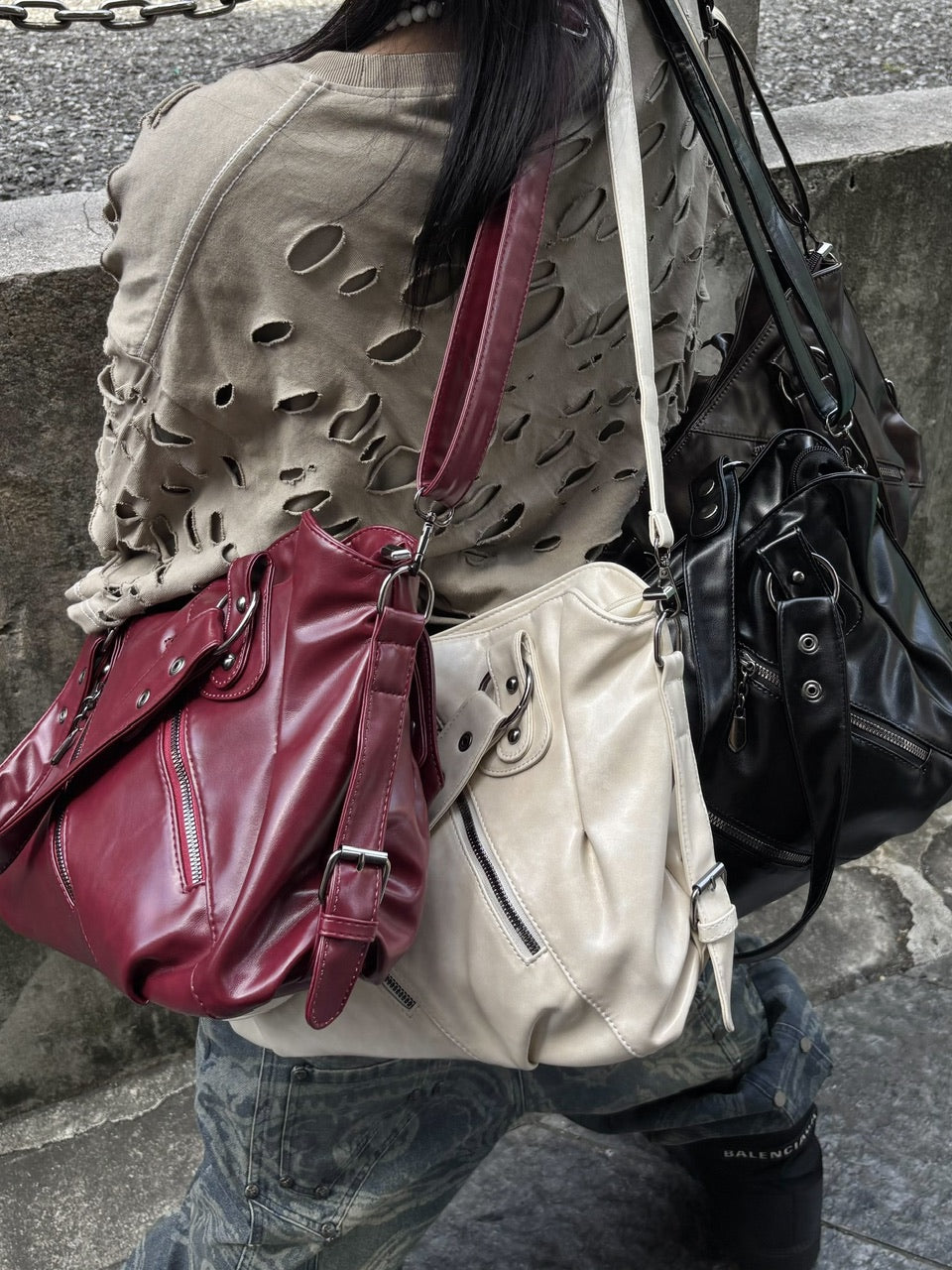 受注制【Never mind the XU】2way faux leather bag (4color)