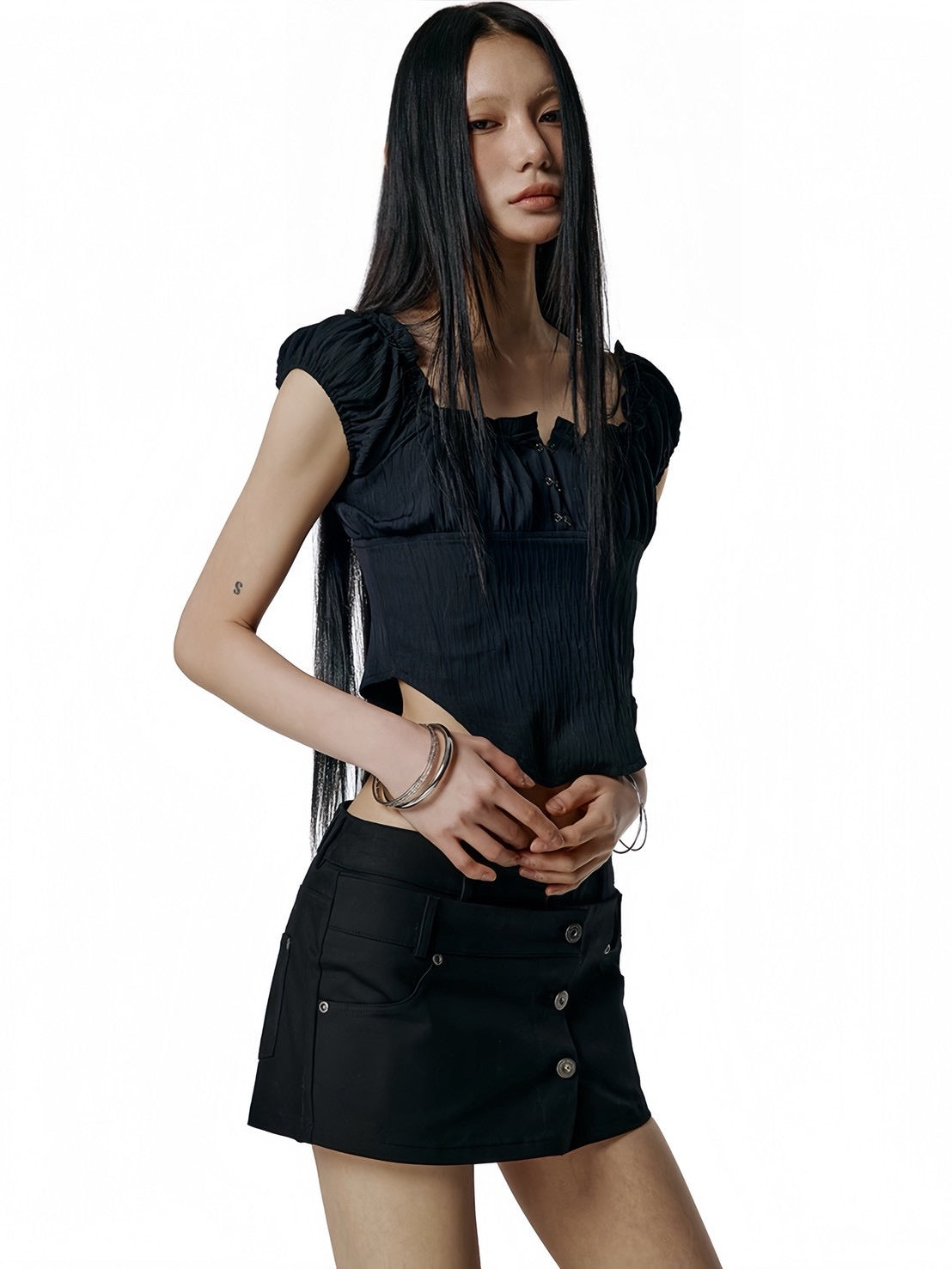 【ROCK CAKE】Curve Line Corset Blouse