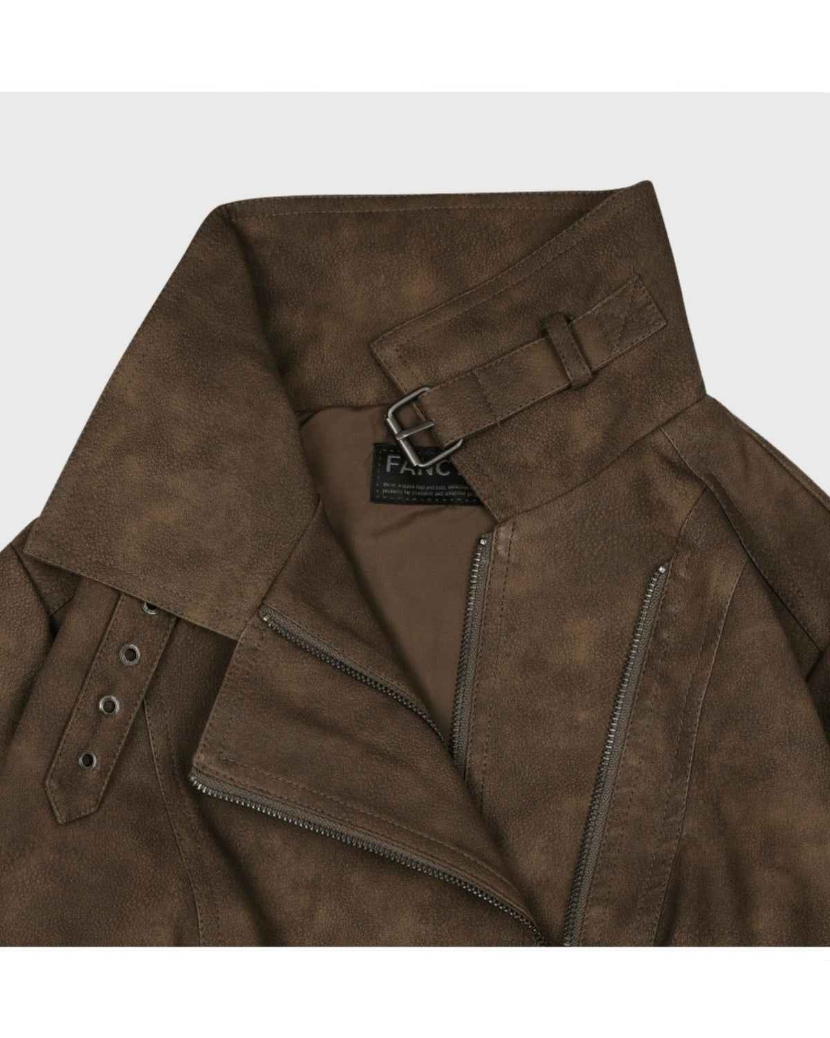 【FANCY CLUB】HIGH-NECK RIBBED LEATHER JACKET