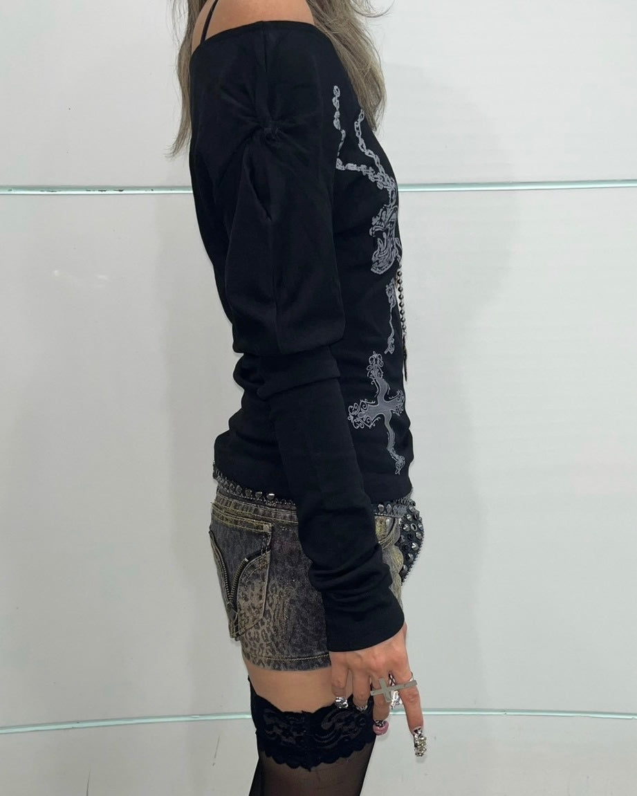 国際配送【BABY09】one-shoulder graffiti tops