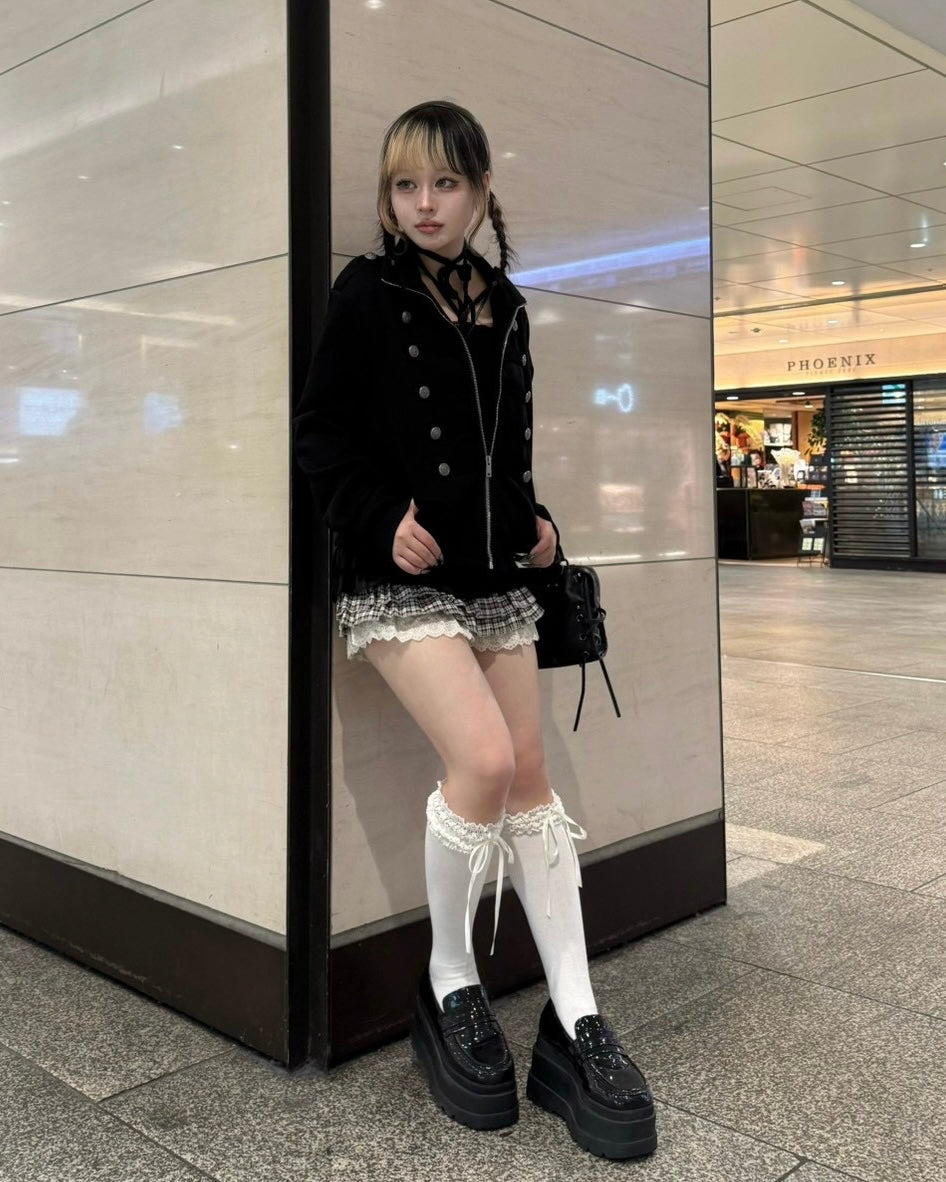 大阪店 WEB限定 受注制【Never mind the XU】Doll Check Layered Skirt