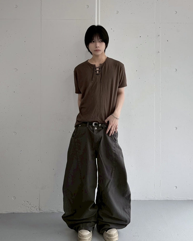 受注制【LUV CODE】curved denim pants (2color)