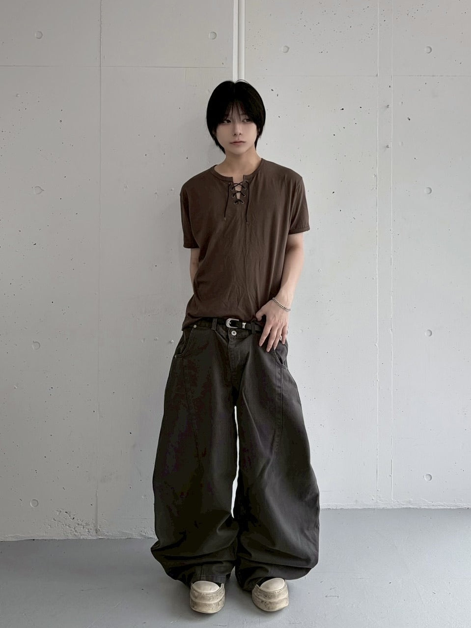 受注制【LUV CODE】lace up neck tee (4color)