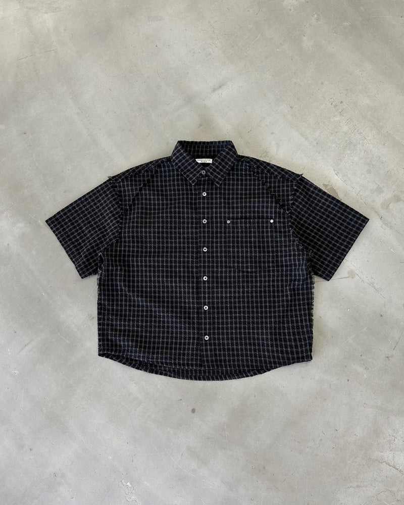 【CHIKASHITSU PLUS HIGH】Raw edge seersucker check shirt