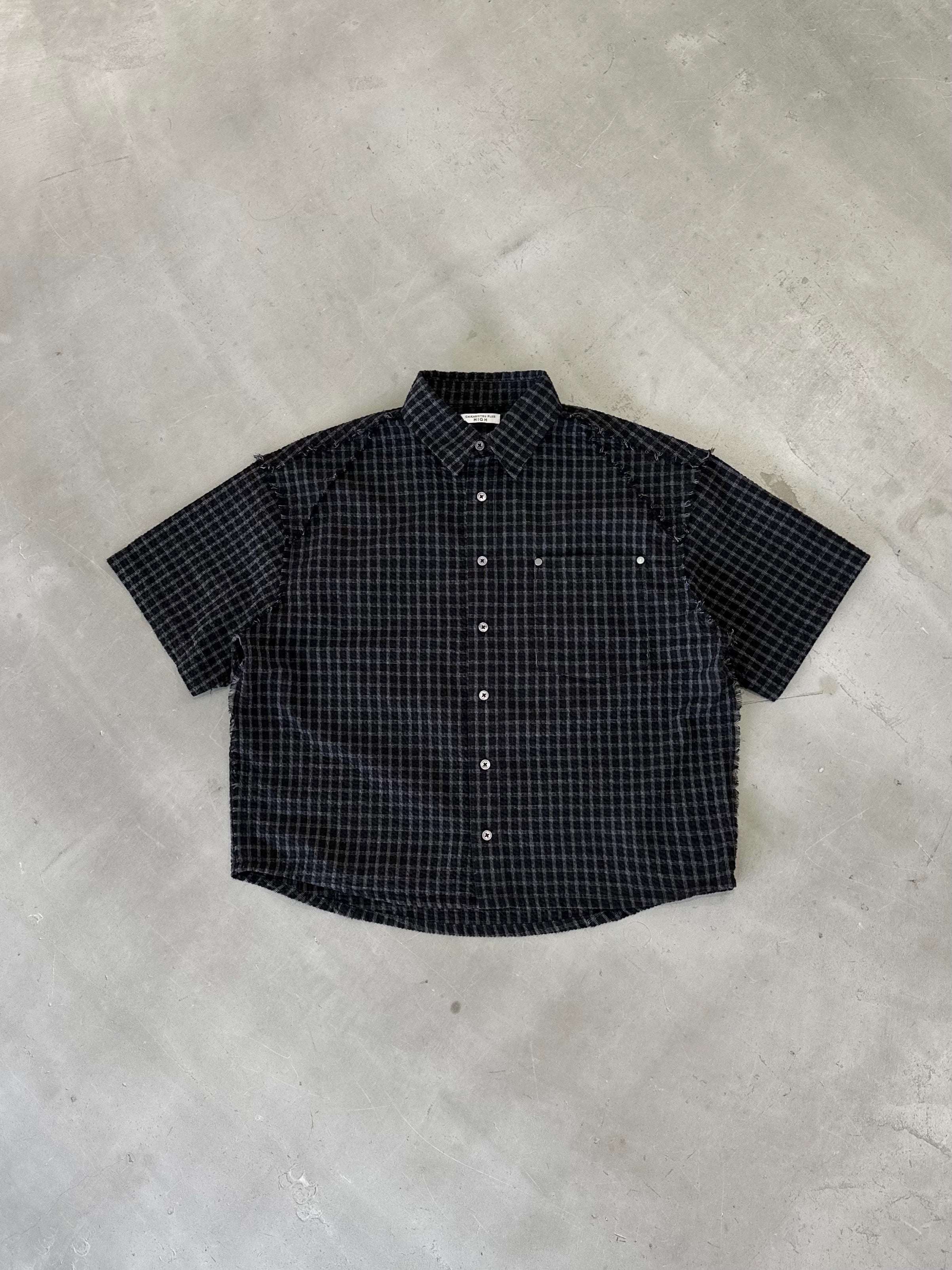 5/23 20:00発売【CHIKASHITSU PLUS HIGH】Raw edge seersucker check shirt