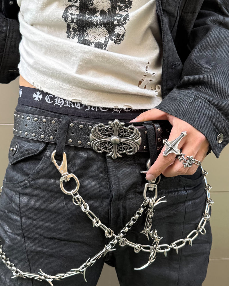 国際配送【Never mind the XU】Metal buckle punk studded belt