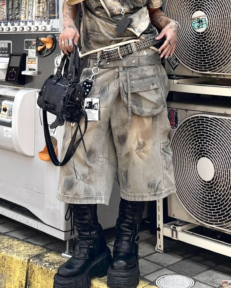 国際配送【Never mind the XU】vintage wash buggy half pants