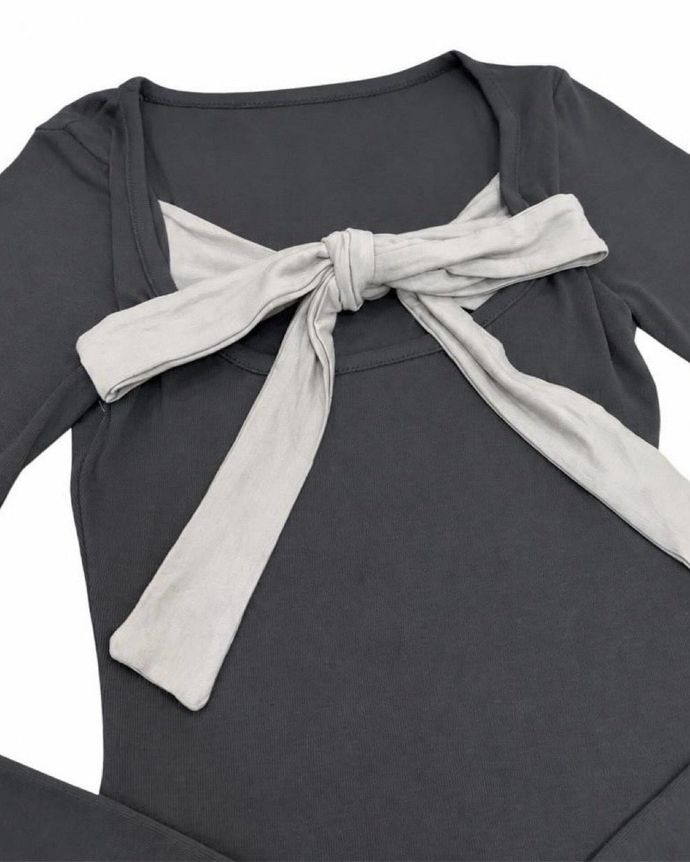 受注制【nmtc+】Ribbon Layered Long Sleeve Top (2color)
