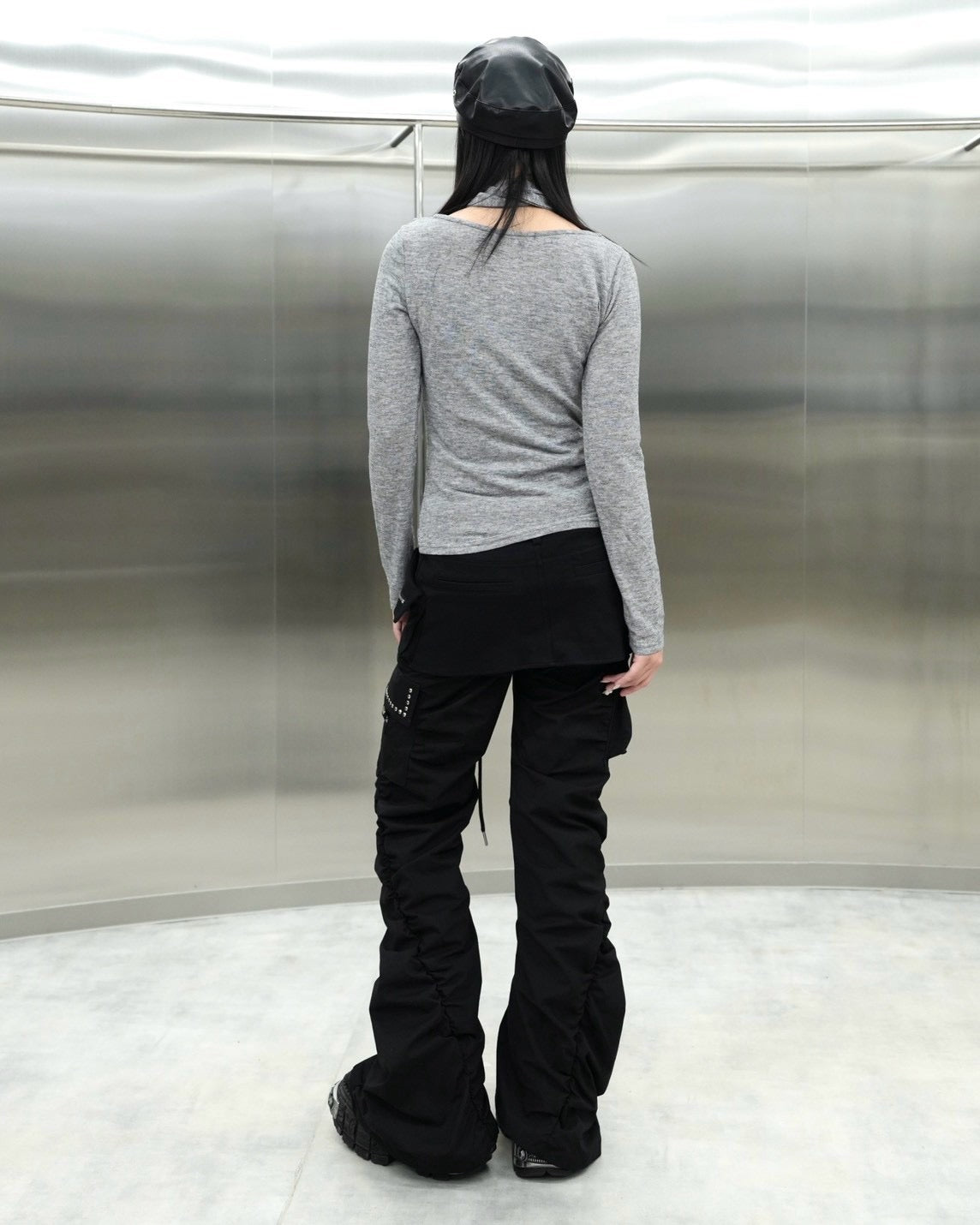 受注制【Never mind the XU】Draped ruched tie set top (4color)