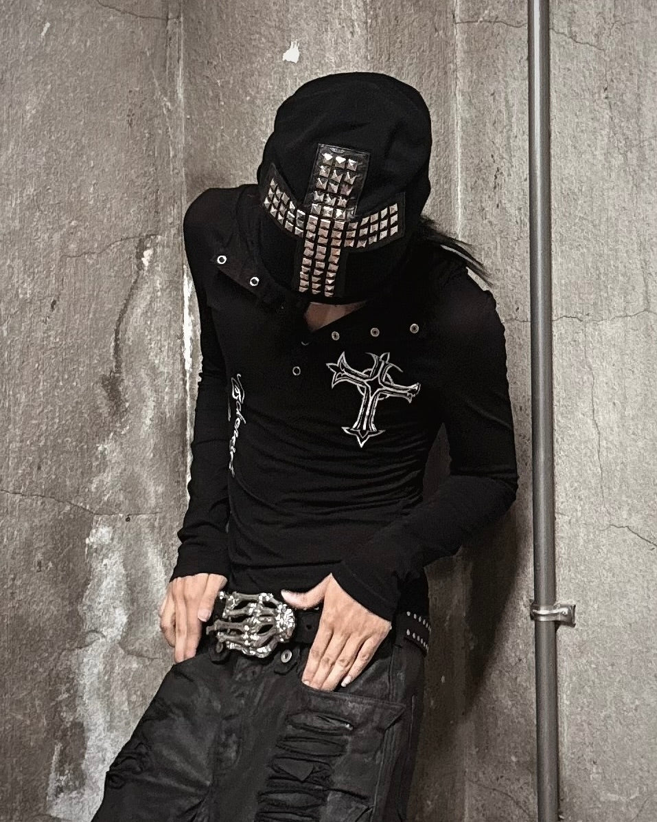 国際配送【Never mind the XU】Gothic Cross Hooded Long Sleeve