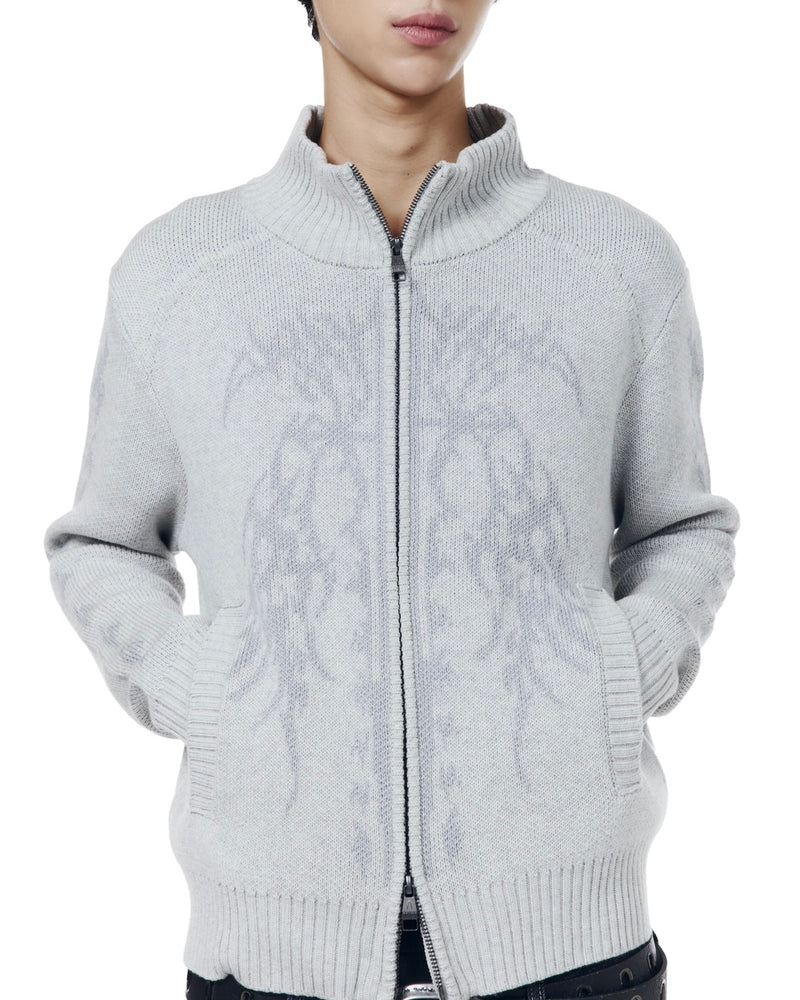 【AAKAM】Gothic Jacquard Knit Zip-Up