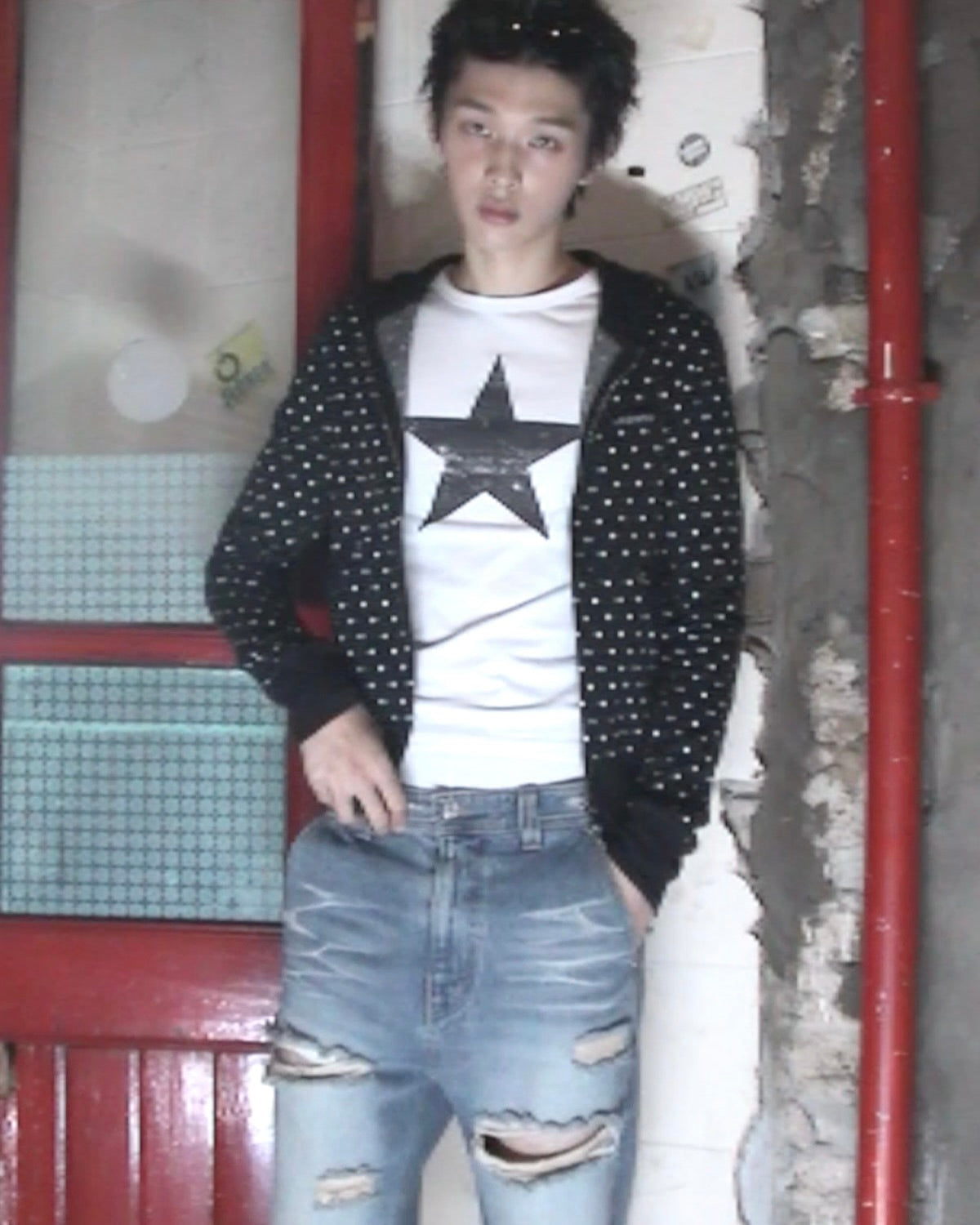 【LECYTO】Polka Dot Hoodie Zip-Up
