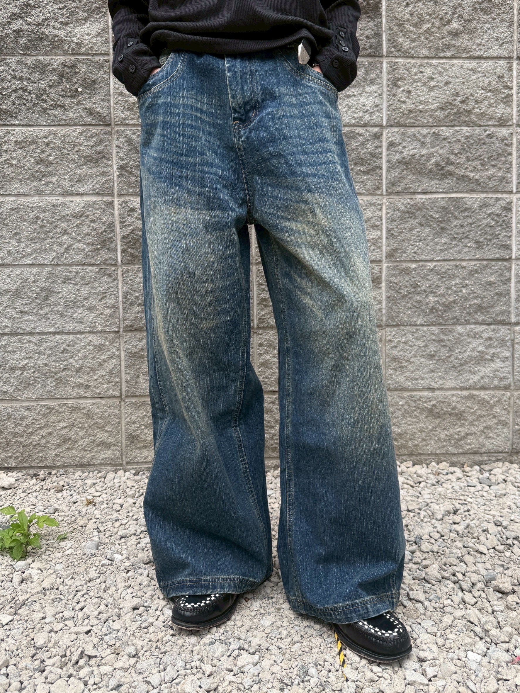 受注制【Chikashitsu +】double slub wide denim pants