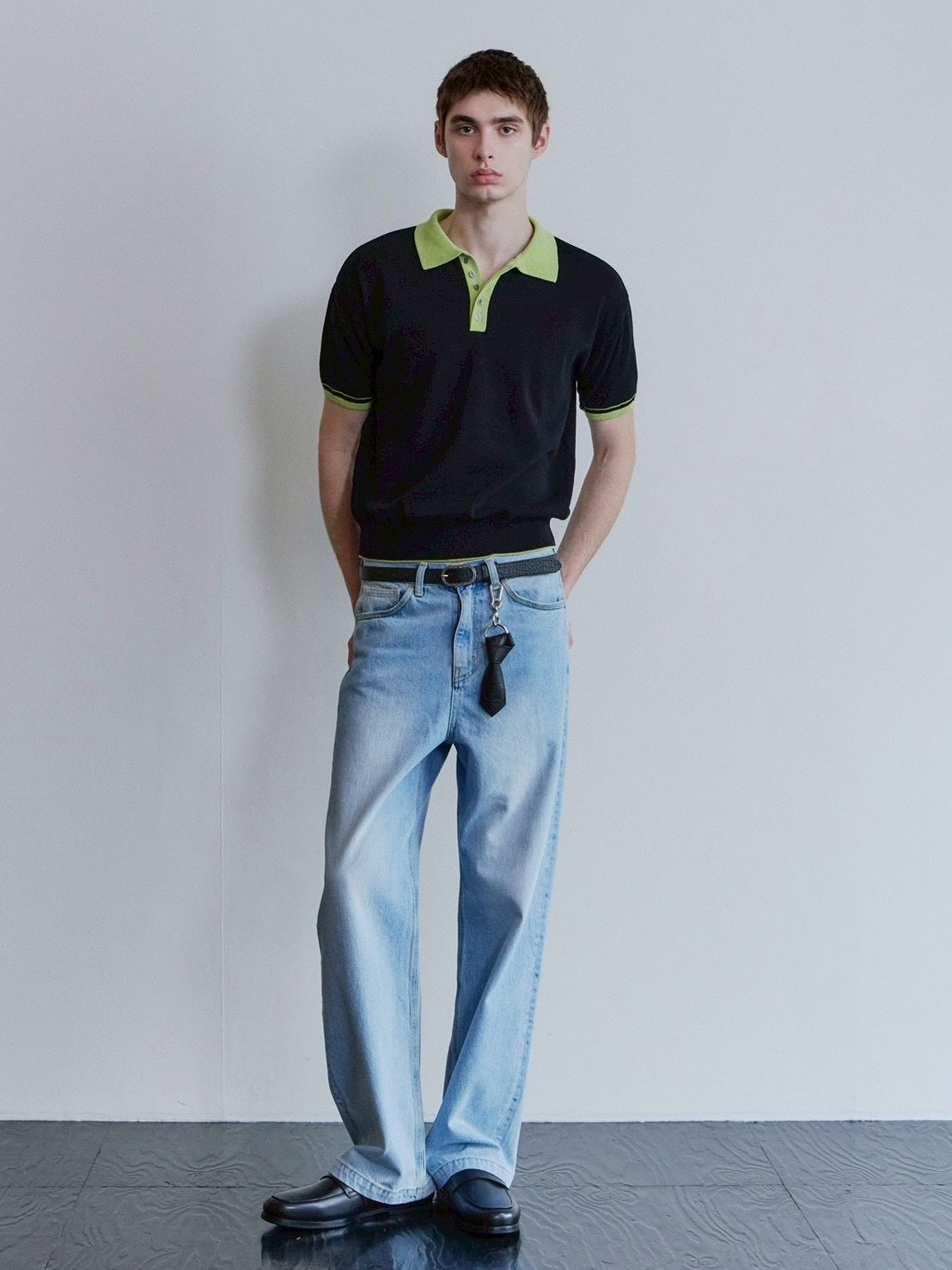 【Waviness】Accent Collar Polo Knit
