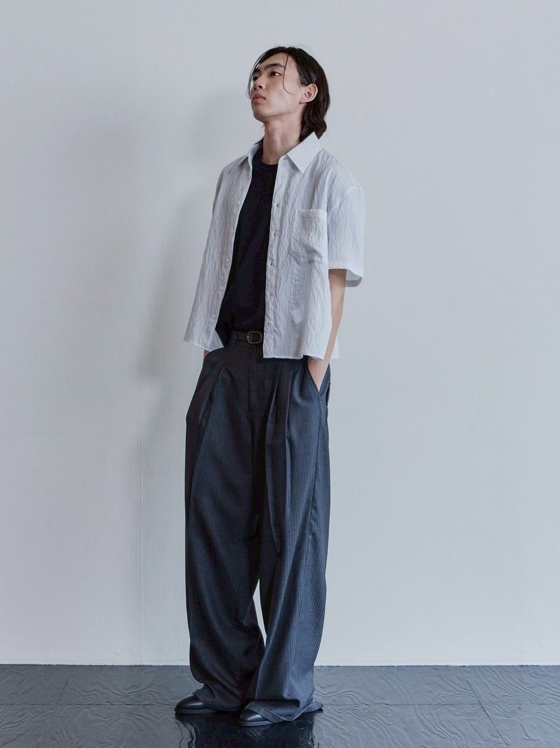 【Waviness】Sheer Origami Crop Half Shirts