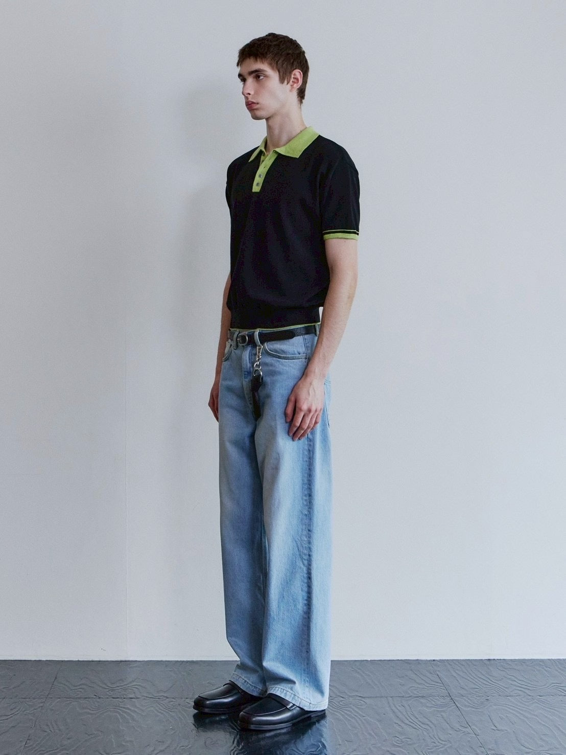 【Waviness】Accent Collar Polo Knit
