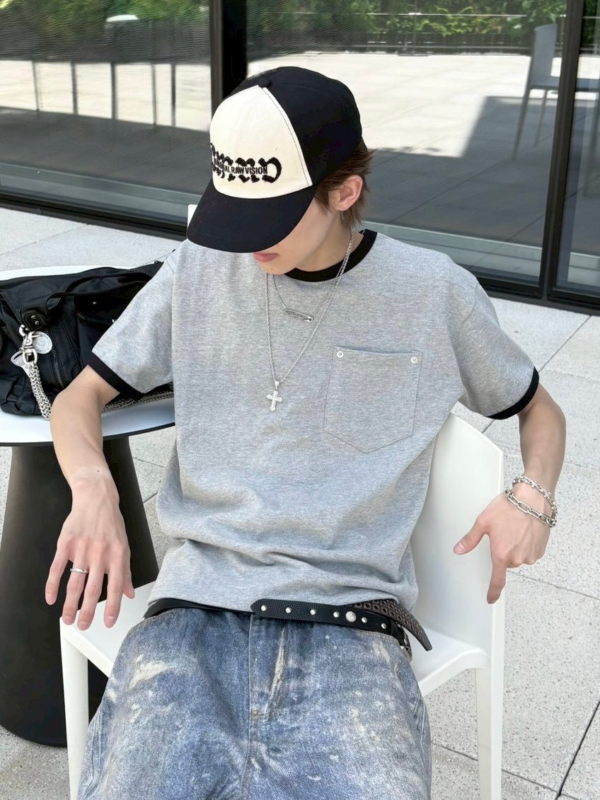 7/4 20:00発売 受注制【nmtc+】Washed Rivet Pocket Crop Slim Fit Tee (2color)
