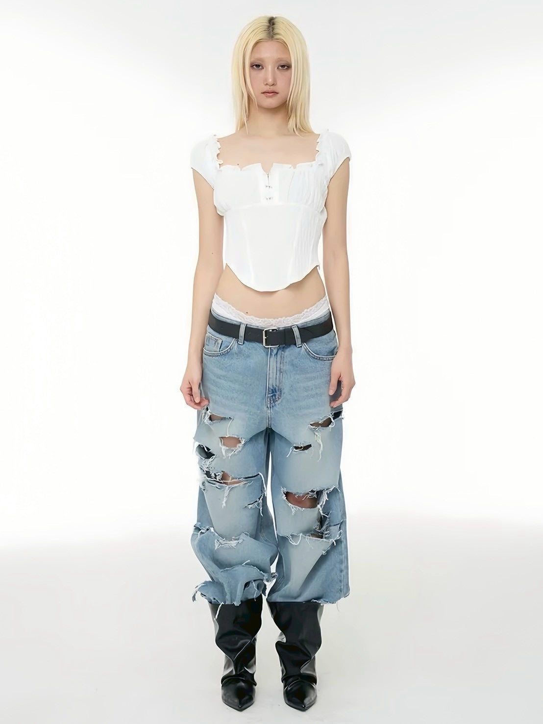【ROCK CAKE】Curve Line Corset Blouse