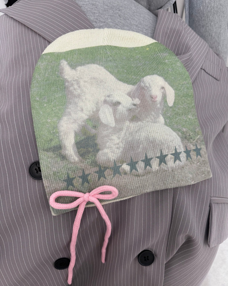 国際配送【Nerd out XU】baby goat ribbon beanie