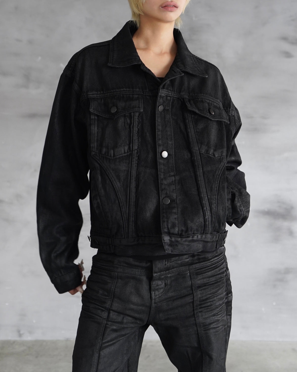 【CHIKASHITSU PLUS HIGH】Washed coating denim jacket