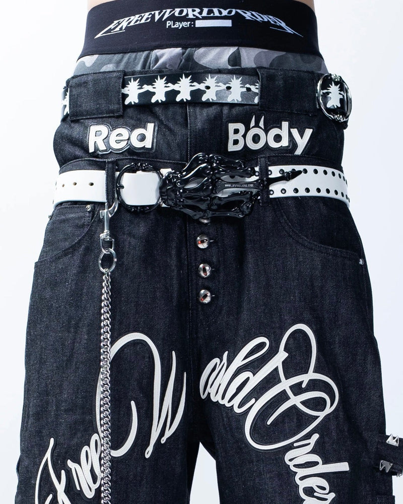 【F.V.V.O】Skeleton Hand & Spikes Leather Belt