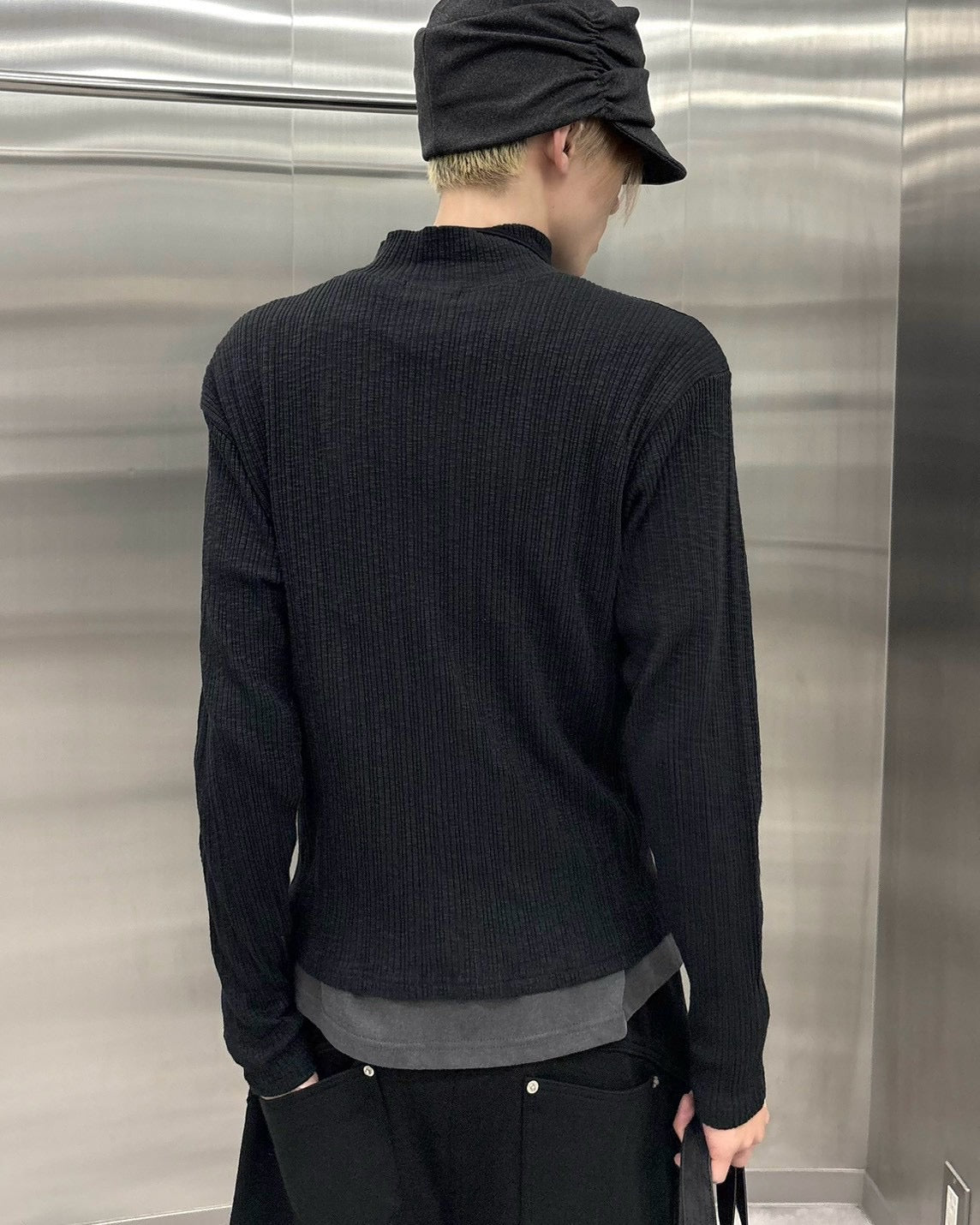 受注制【nmtc+】Ribbed high neck zip-up top (2color)