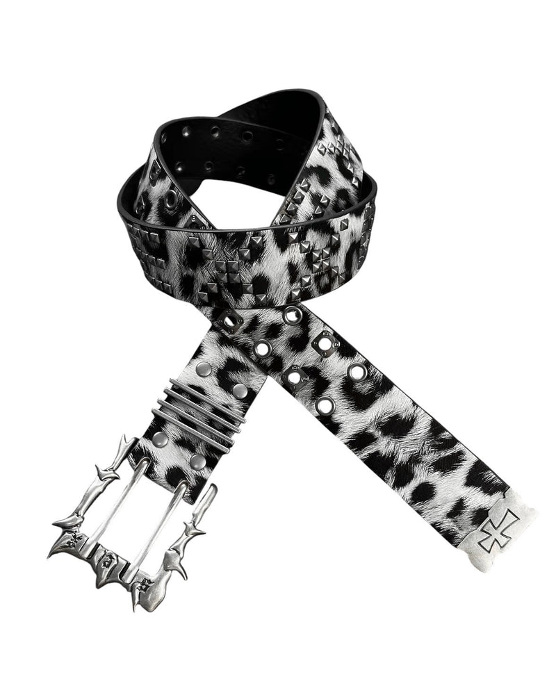 国際配送【Never mind the XU】Studded Buckle Leopard Belt
