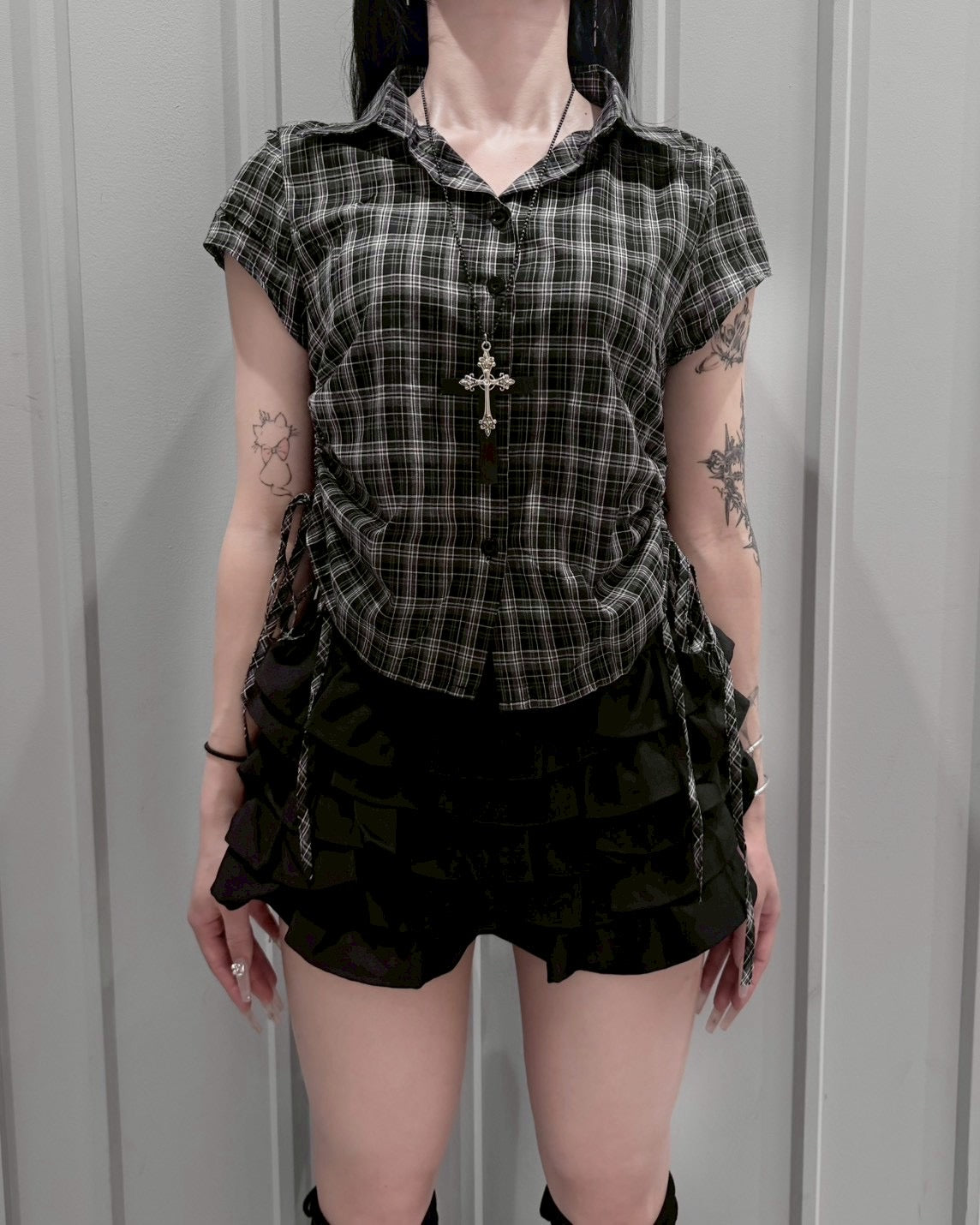 受注制【nmtc+】Drawstring Check Shirt