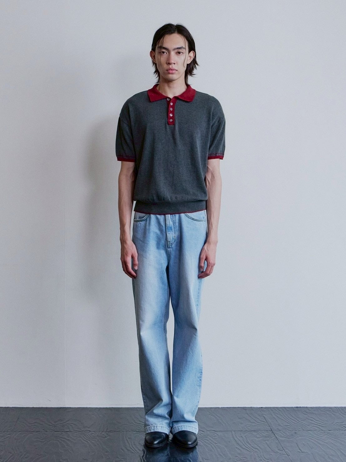 【Waviness】Accent Collar Polo Knit