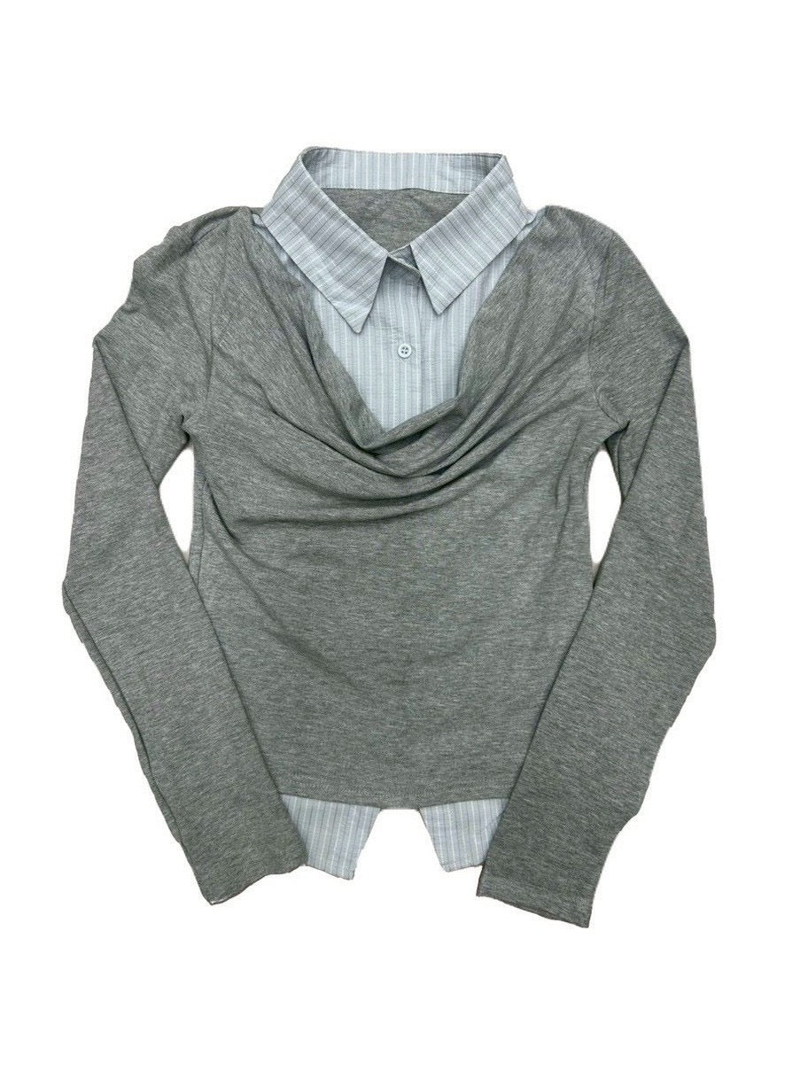 3/1 20:00発売 受注制【nmtc +】draep layered shirts / 【エヌエムティーシープラス】ドレープレイヤード長袖Tシャツ (2color)