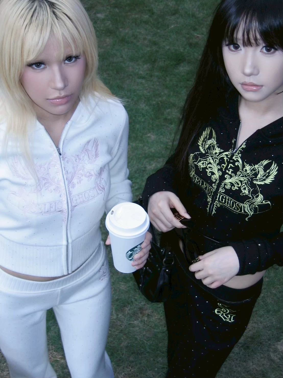 【SelfishGhost】Embroidered knitted silver fox fur-like plush tracksuit zip-up