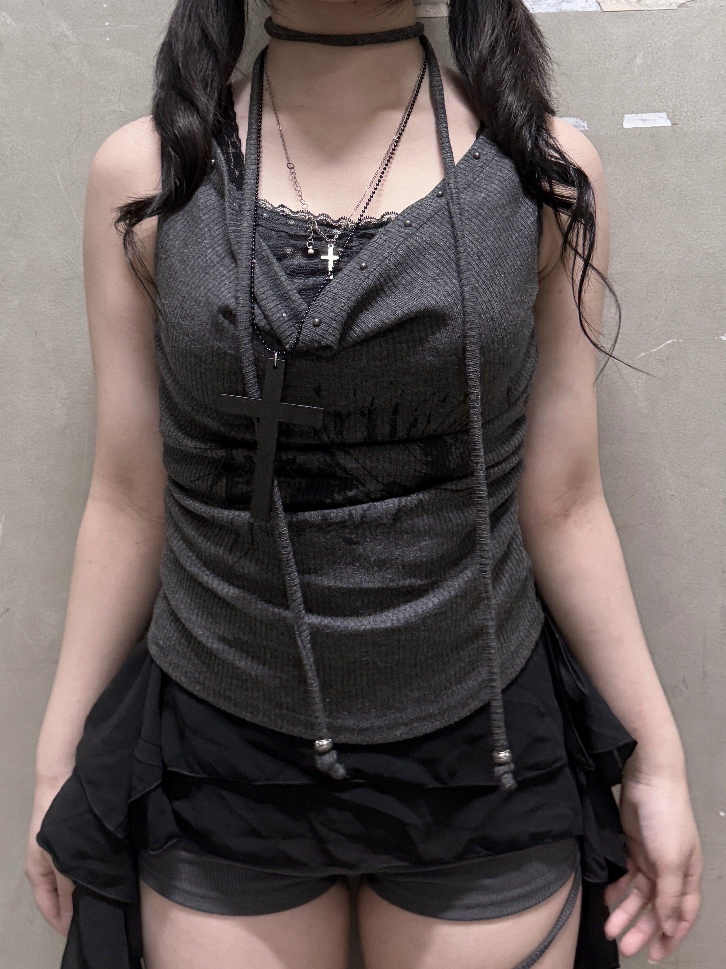 受注制【nmtc+】Doodle Lace Sleeveless Tee Muffler Set (2color)