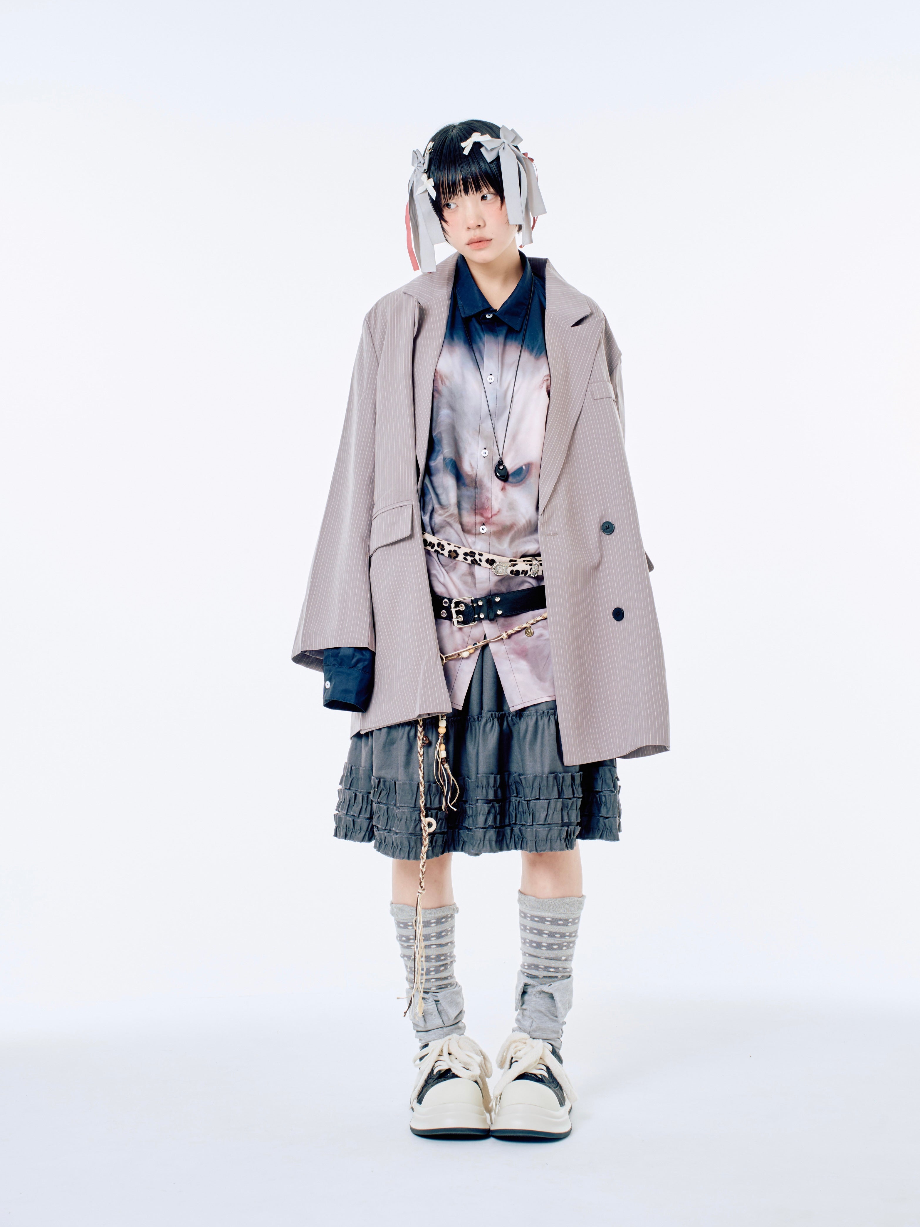 国際配送【Nerd out XU】big stripe tailored jacket / 【ナードアウトエックスユー】ビックストライプテーラードジャケット