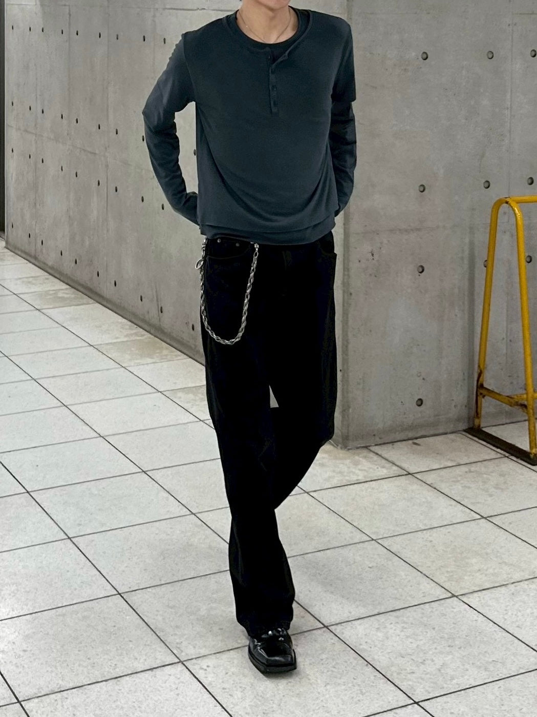 大阪店WEB限定受注制【Chikashitsu +】double layer henry long sleeve (3color)