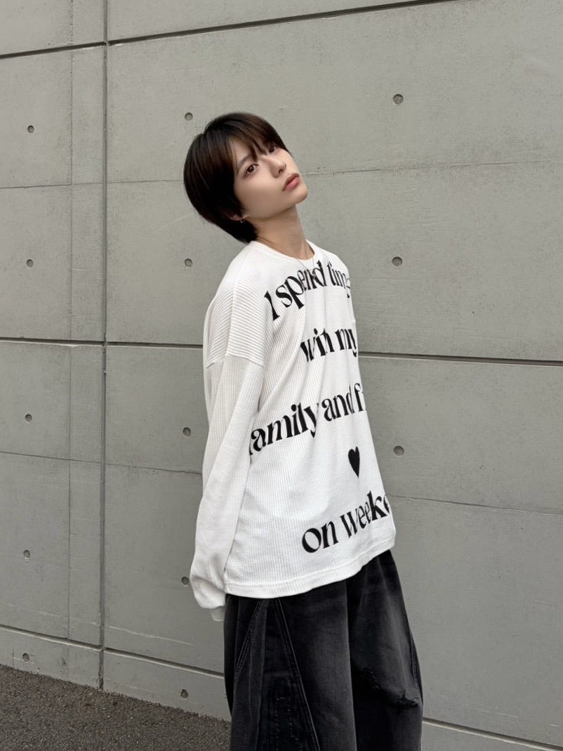【LUV CODE】lettering waffle long sleeve tee