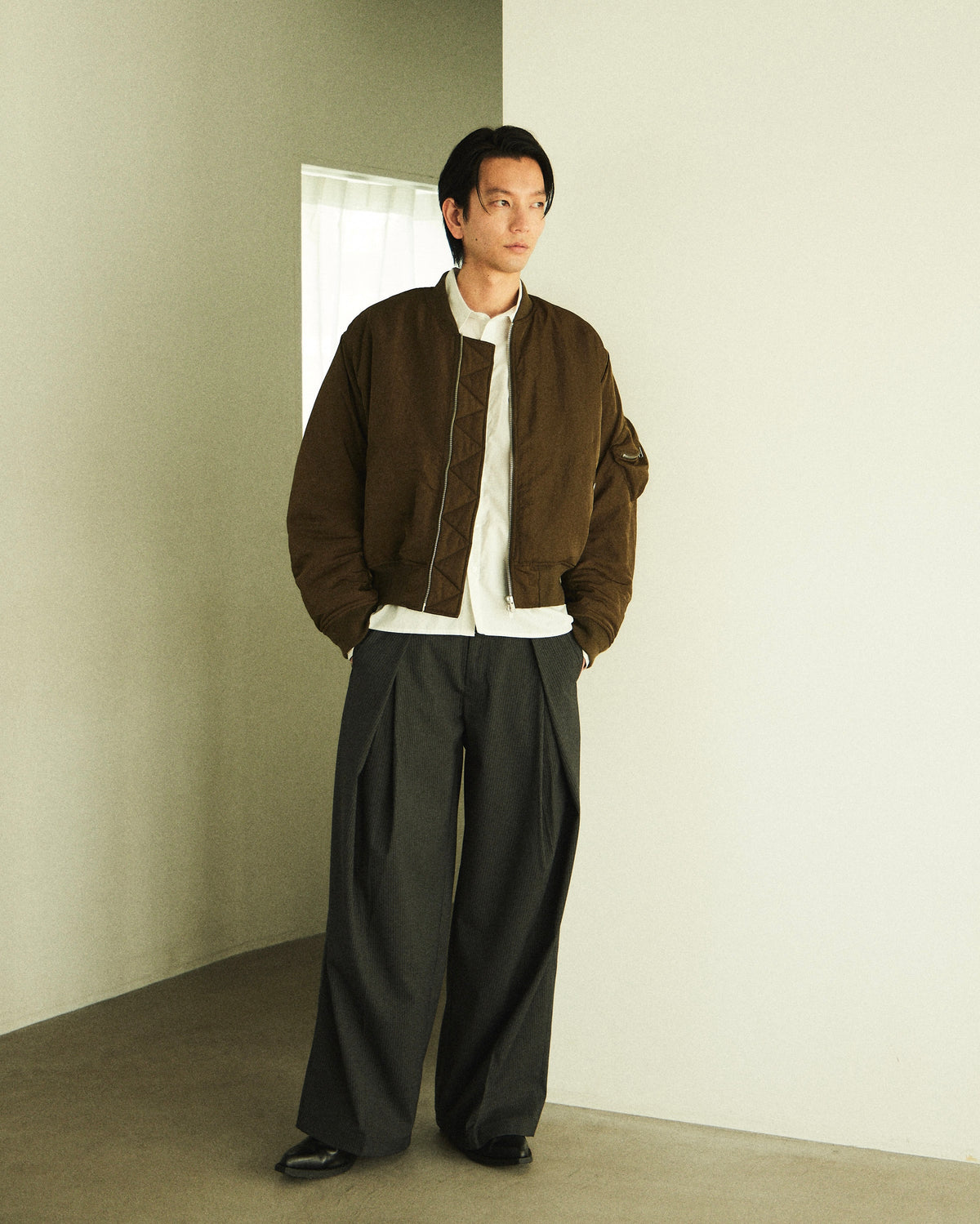 【CS】stripe cross tuck drape slacks
