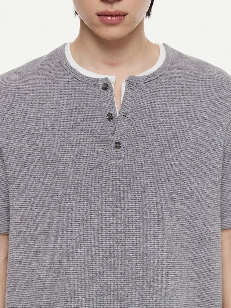 【DNSR】Layered Henley Waffle T-Shirt
