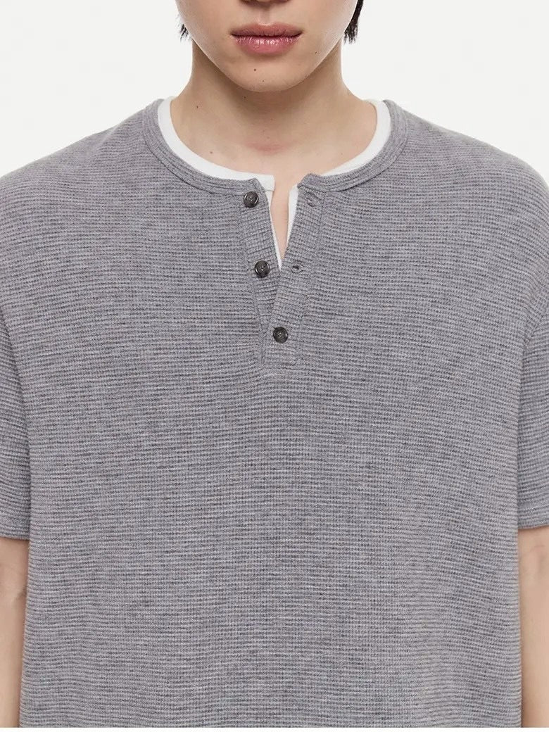 【DNSR】Layered Henley Waffle T-Shirt