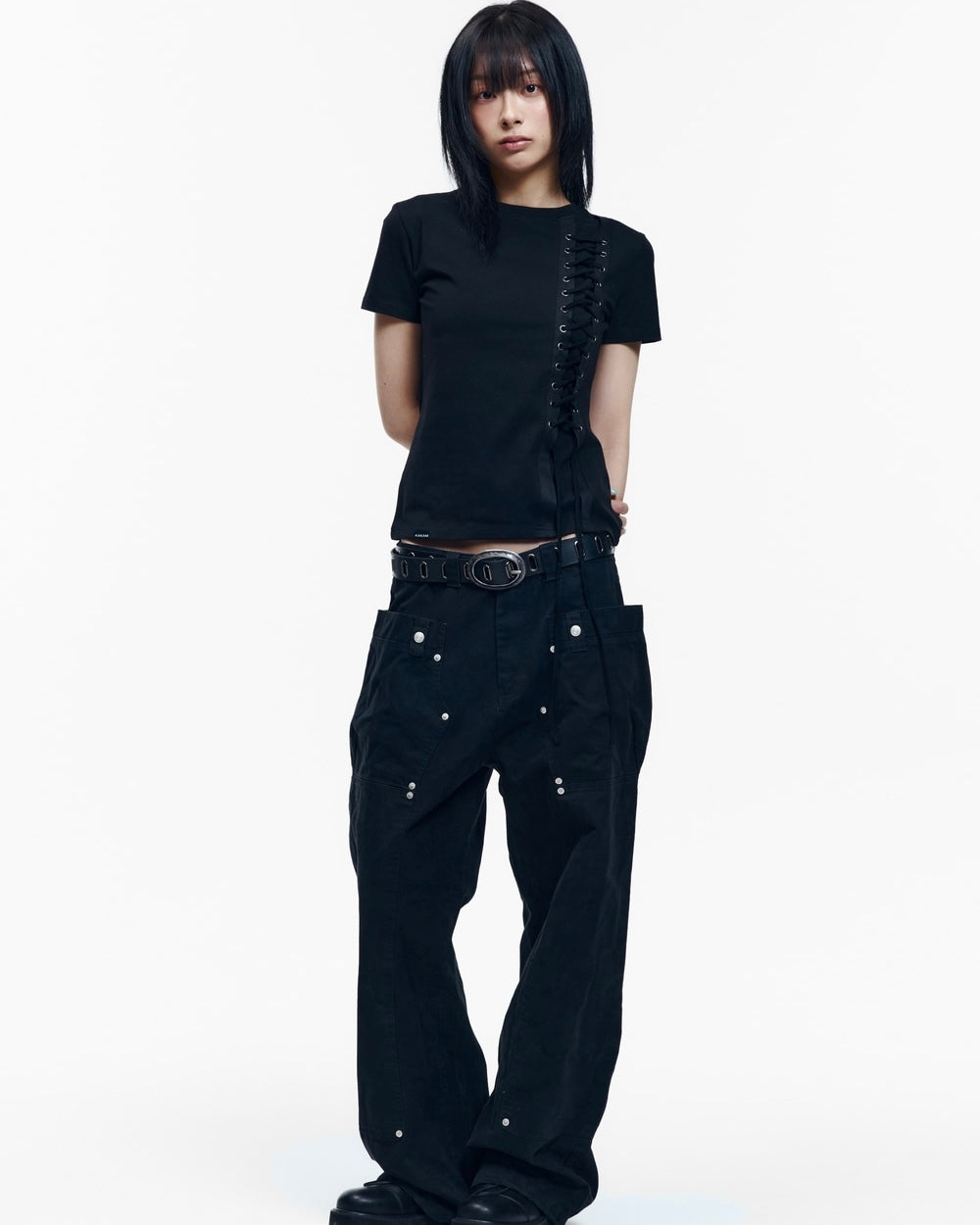 【AAKAM】Eyelet Corset Half Top