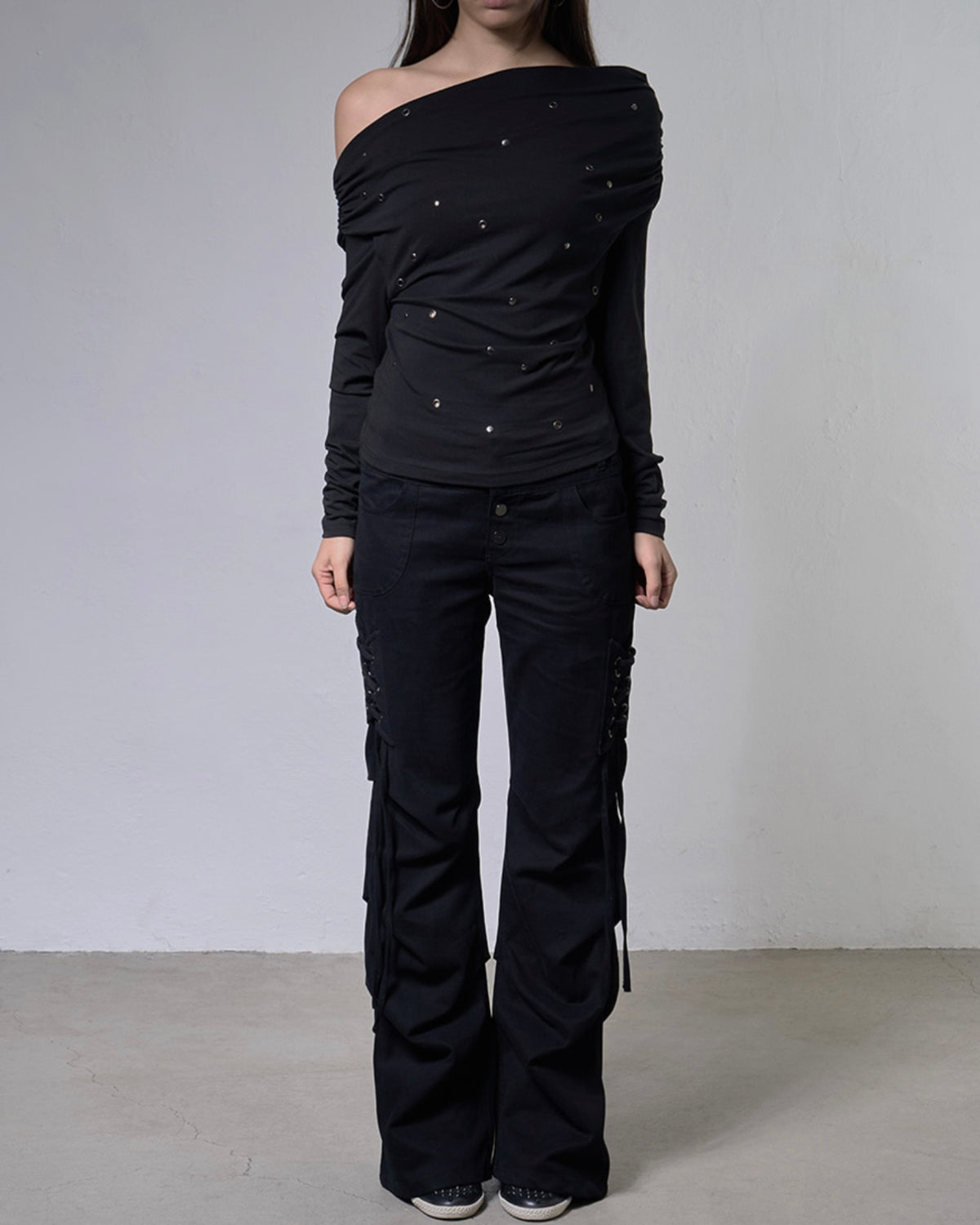 【FANCY CLUB】EYELET COWL ONE-SHOULDER TOP
