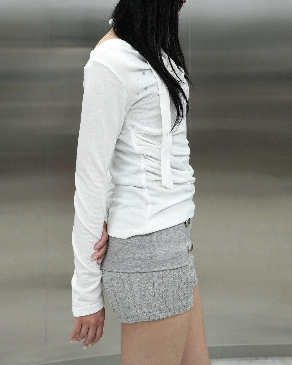 受注制【Never mind the XU】Draped ruched tie set top (4color)