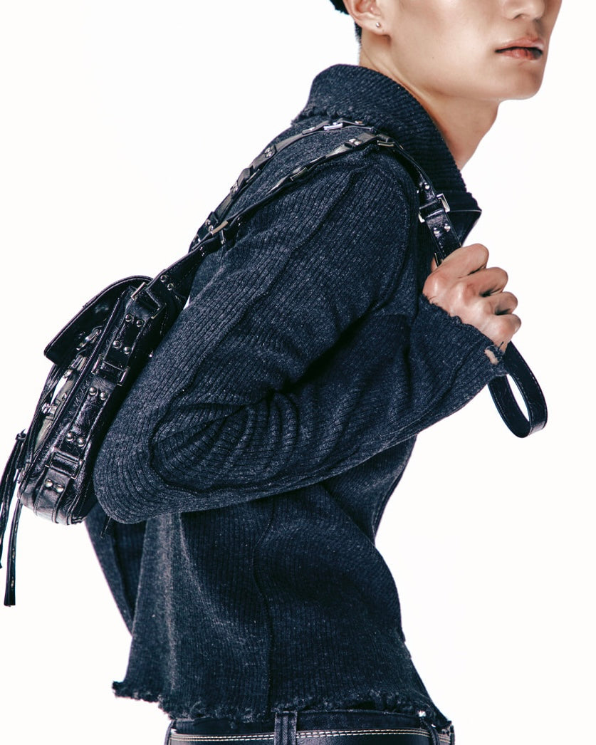 【LECYTO】Destroyed Lip Knit Zip-Up