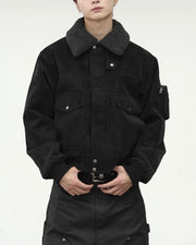【CHIKASHITSU PLUS HIGH】Boa collar faux leather flight jacket
